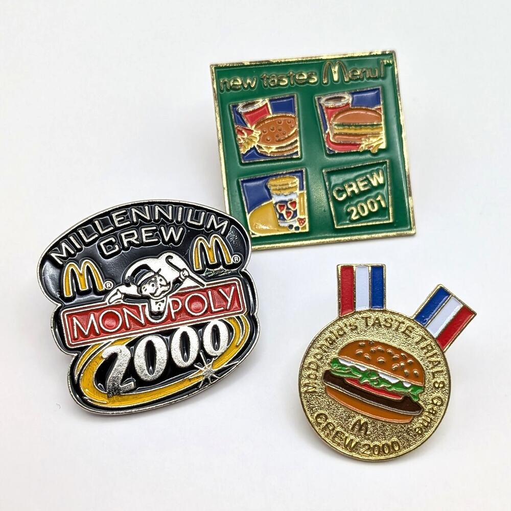 Vintage Y2K McDonald's Fast Food Crew Pins Set of 3 Monopoly & Menu 2000-2001